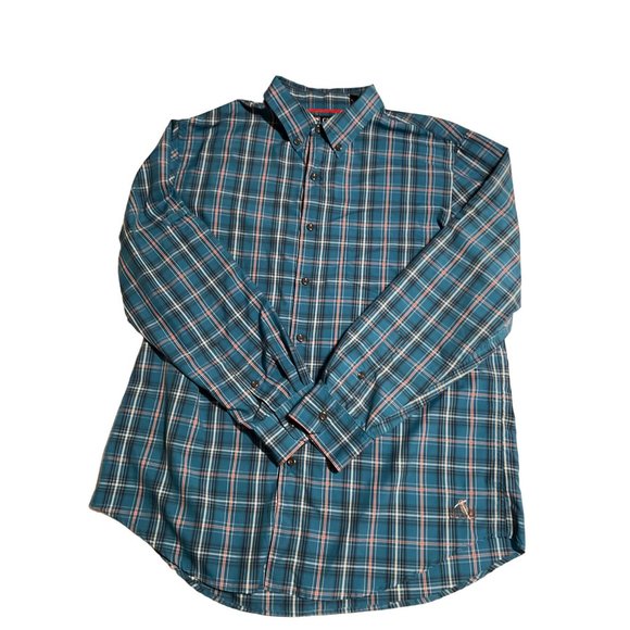 Chaps Long Sleeve Men’s Large Blue with Navy, Orange White Small Stripes - Picture 5 of 9